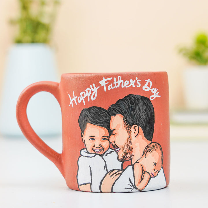 Photo Personalized Hand-Painted Father And Children Terracotta Mug