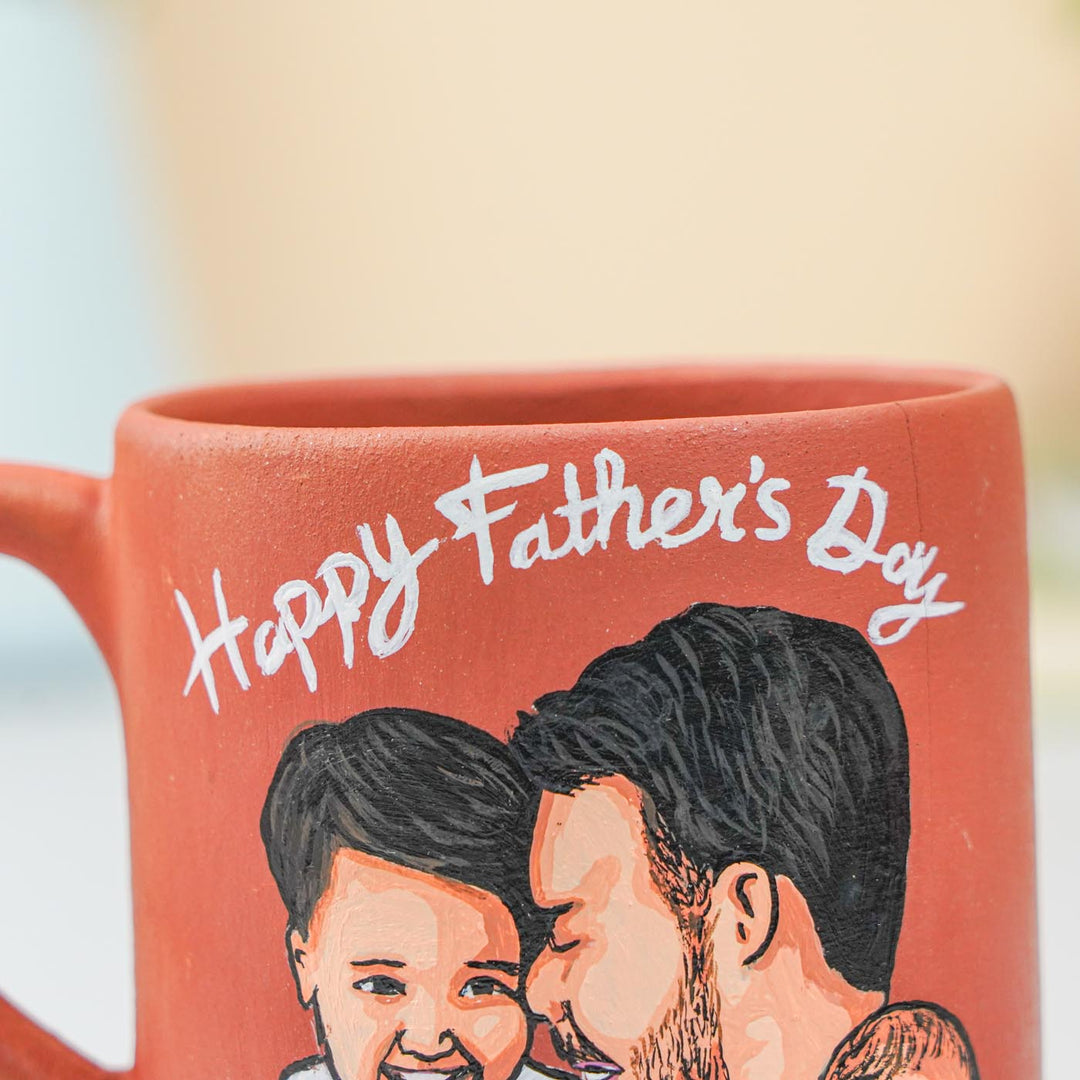 Photo Personalized Hand-Painted Father And Children Terracotta Mug