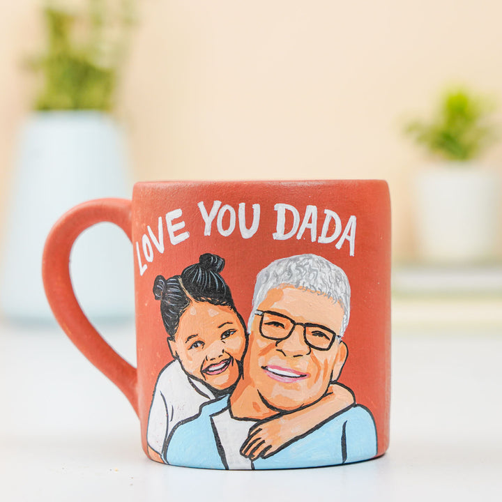 Photo Personalized Hand-Painted Grandpa And Kid Terracotta Mug