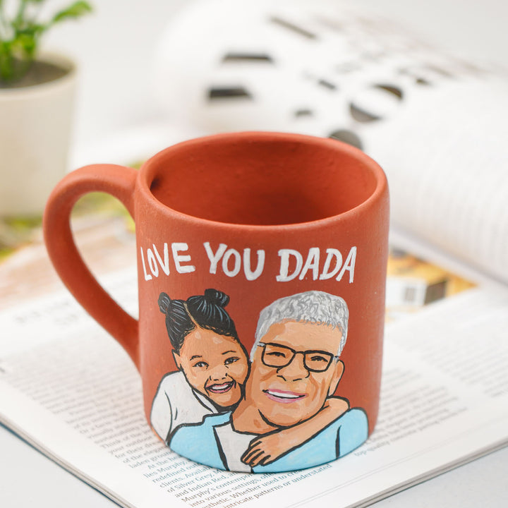 Photo Personalized Hand-Painted Grandpa And Kid Terracotta Mug