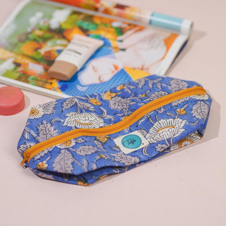 Blue Floral Cotton Infinity Pouch