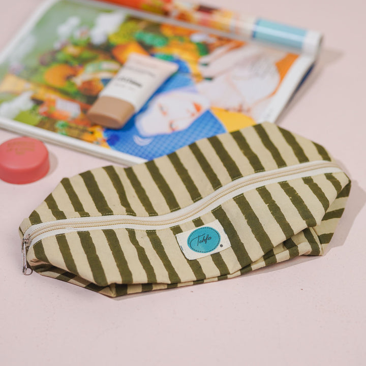 Green & White Stripes Cotton Infinity Pouch