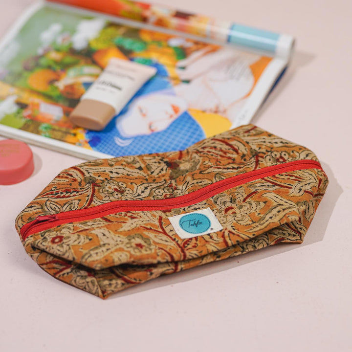 Yellow Ajrak Cotton Infinity Pouch