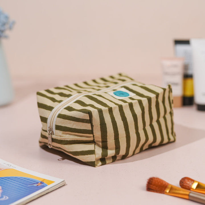 Green & White Stripes Cotton Infinity Pouch