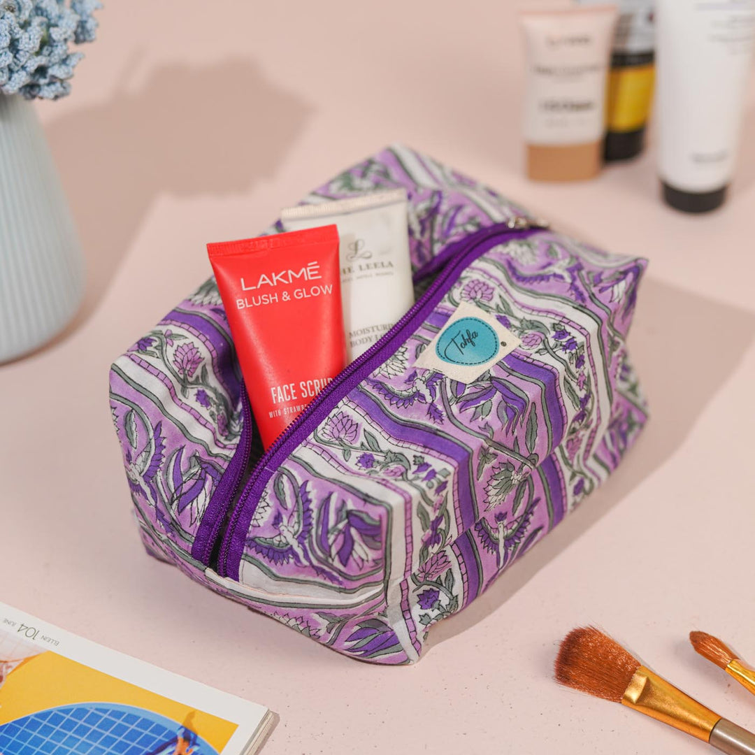 Purple Floral Cotton Infinity Pouch