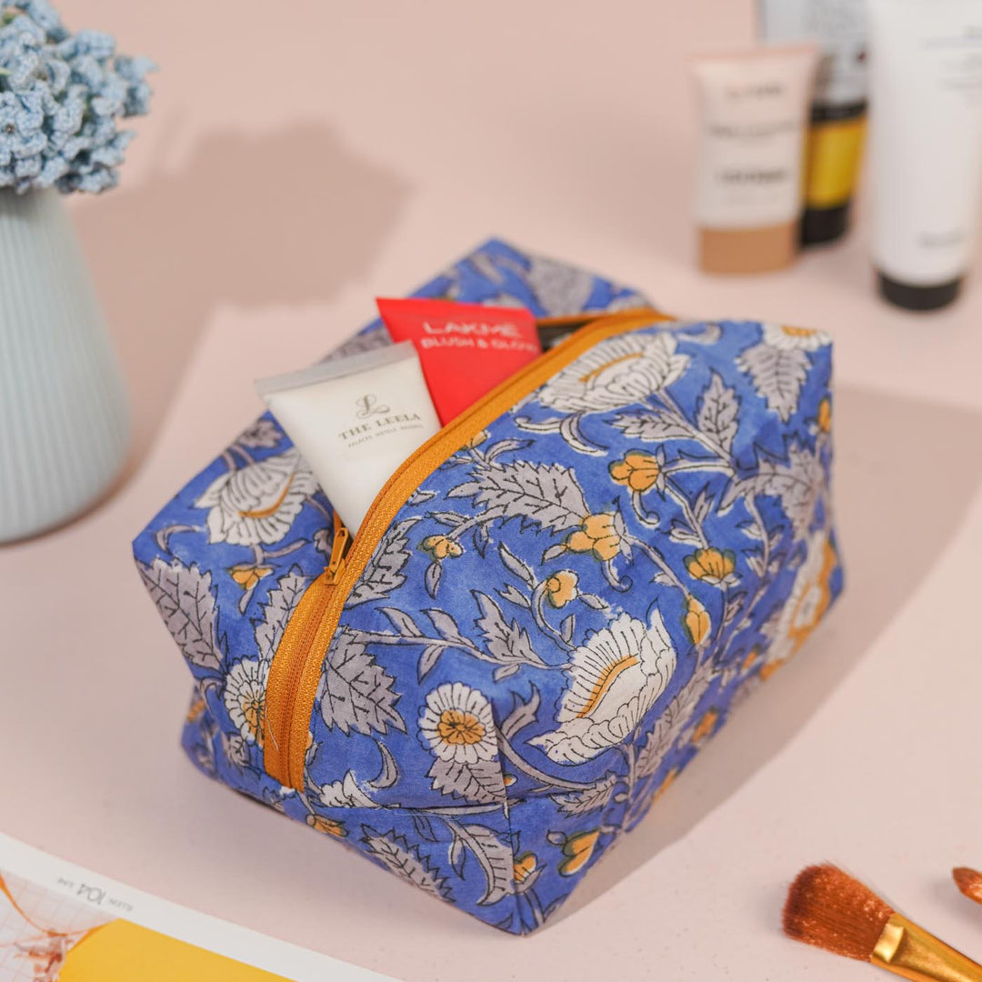 Blue Floral Cotton Infinity Pouch