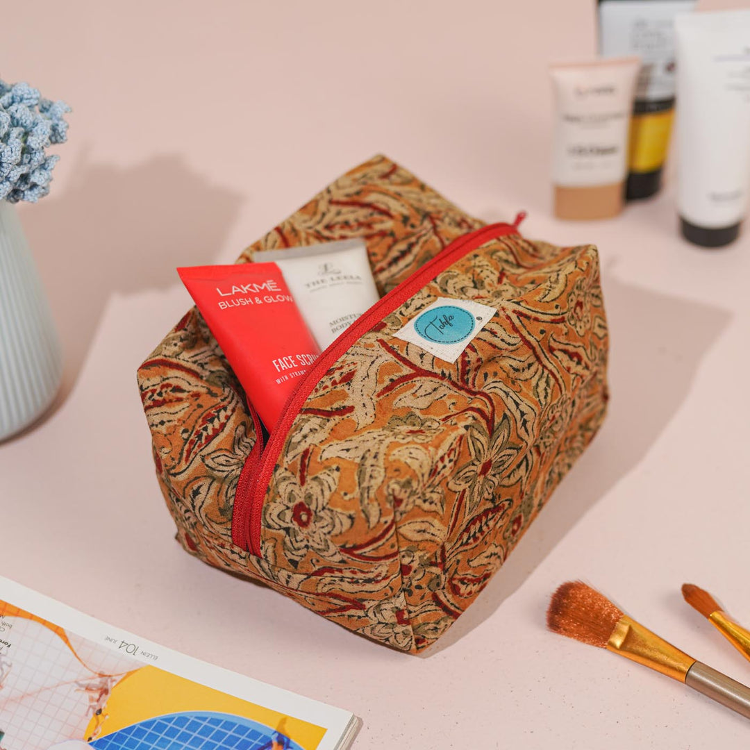 Yellow Ajrak Cotton Infinity Pouch