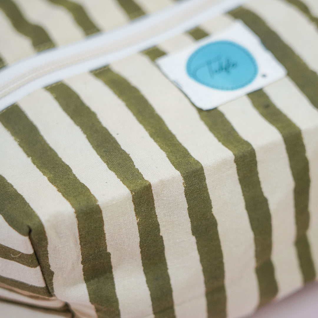 Green & White Stripes Cotton Infinity Pouch