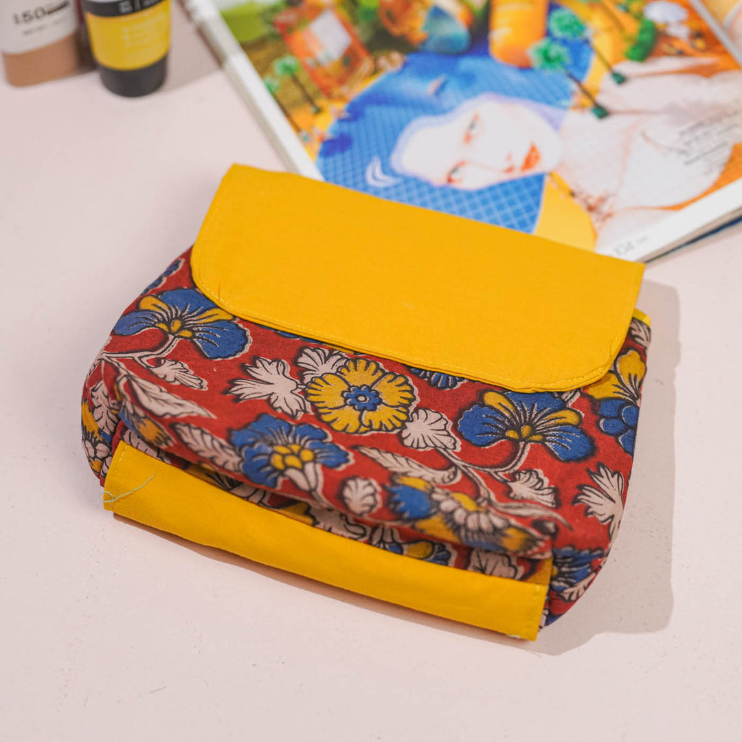 Red & Yellow Floral Cotton Makeup Pouch