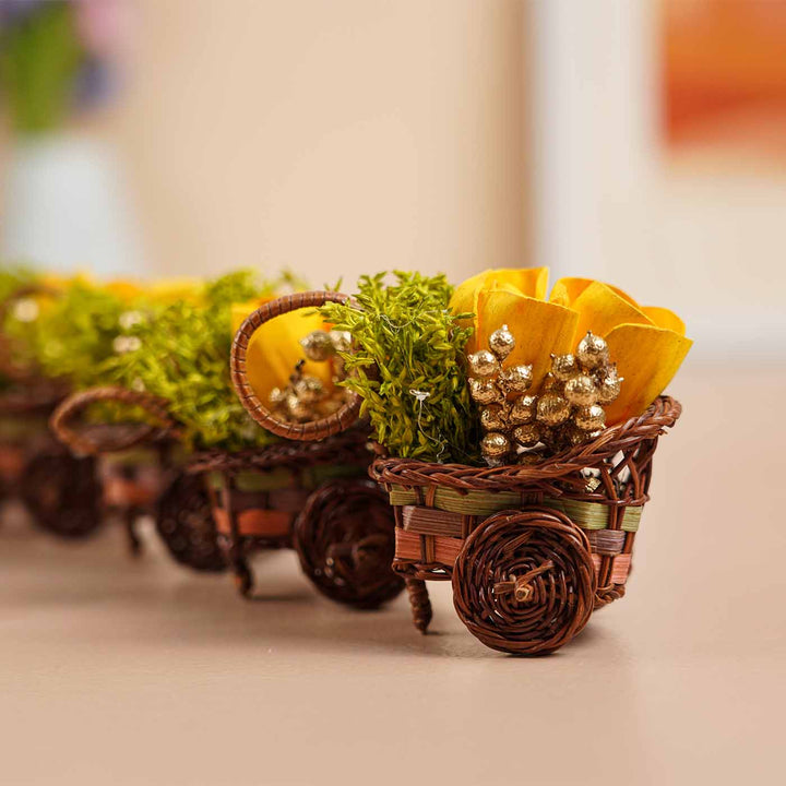 Handmade Mini Yellow Dried Flower Bouquet In Willow Basket | Set Of 6