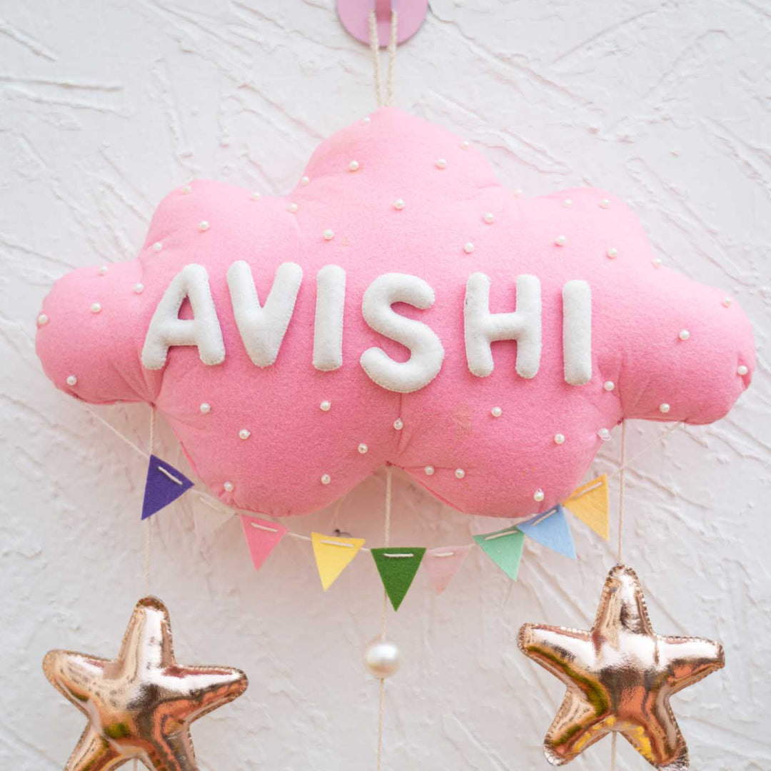 Handcrafted Personalized Dancing Doll Cloud Theme Name Plate For Kids