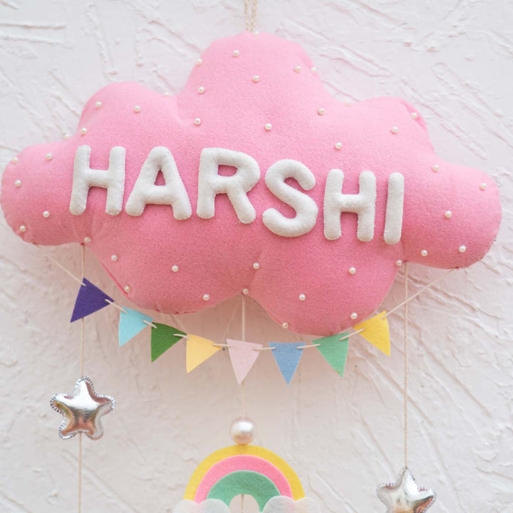 Handcrafted Personalized Unicorn Cloud Theme Name Plate For Kids