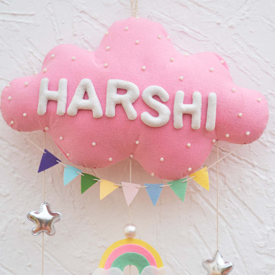 Handcrafted Personalized Cloud Theme Name Plate For Kids 1 - Name Personalization Example Front View