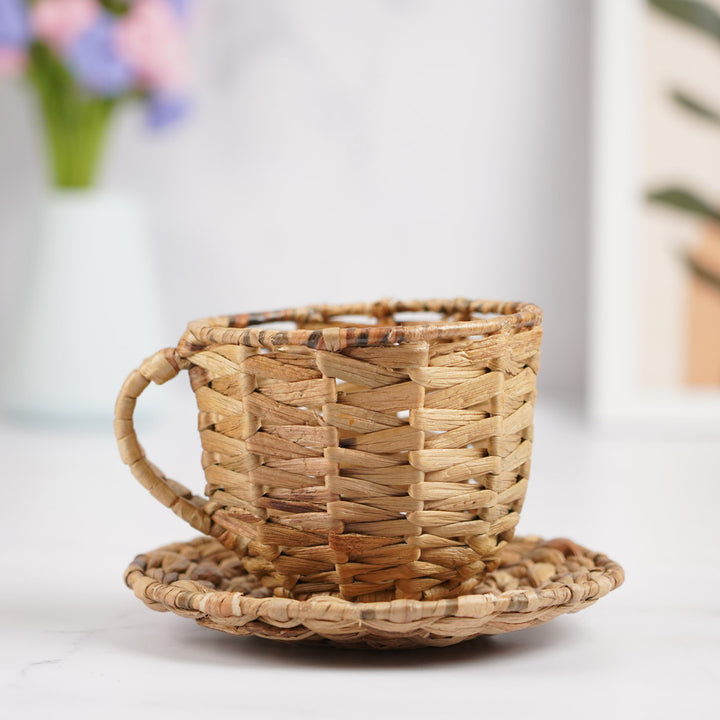 Handmade Crochet Tea Cup Design Water Hyacinth Basket