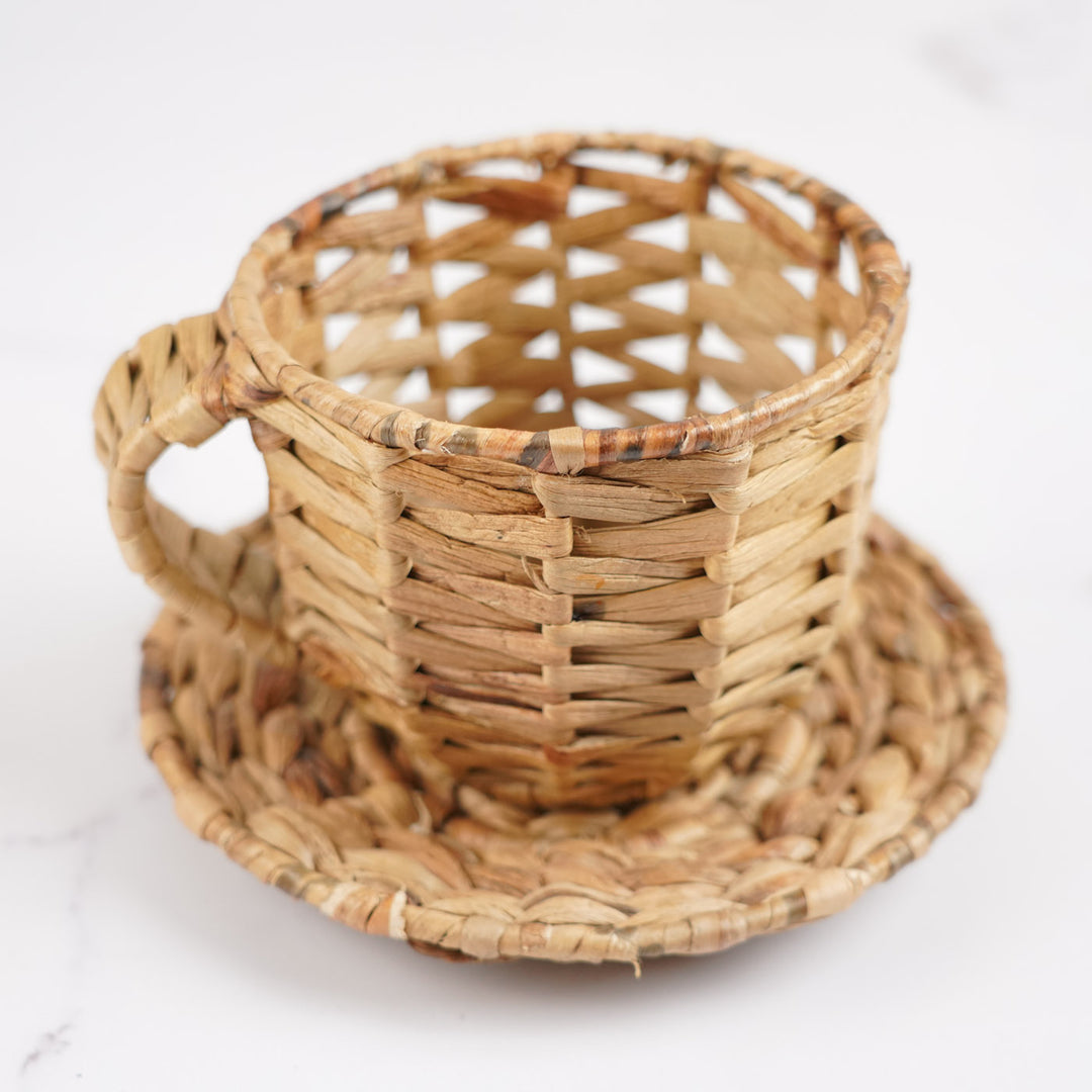 Handmade Crochet Tea Cup Design Water Hyacinth Basket