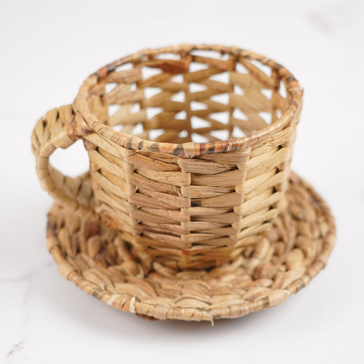 Handmade Crochet Tea Cup Design Water Hyacinth Basket
