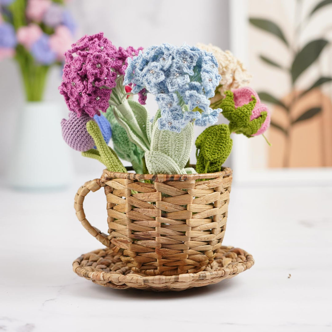 Handmade Crochet Tea Cup Design Water Hyacinth Basket