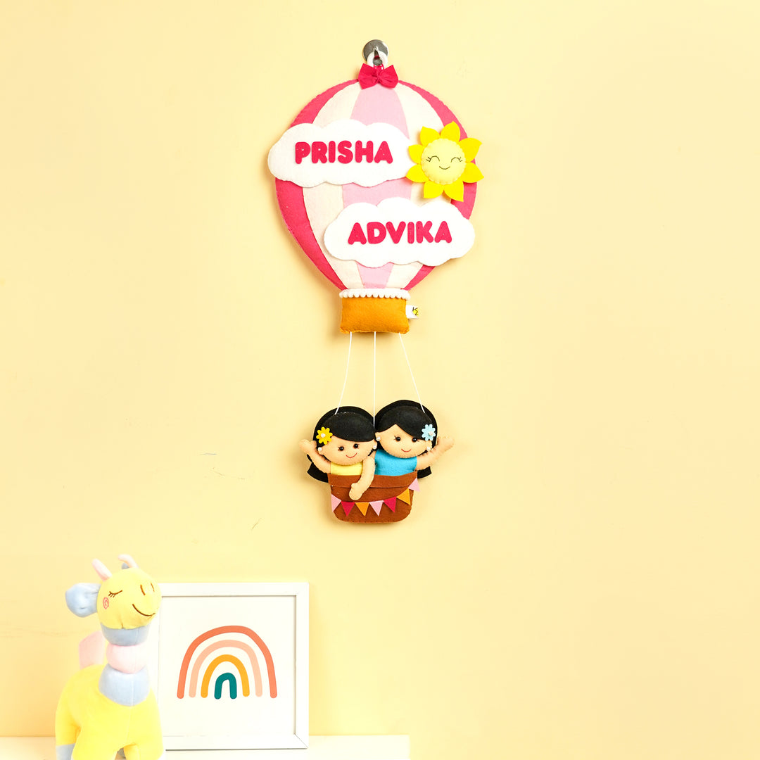 Hand-stitched Hot Air Balloon Felt Kids Nameplate