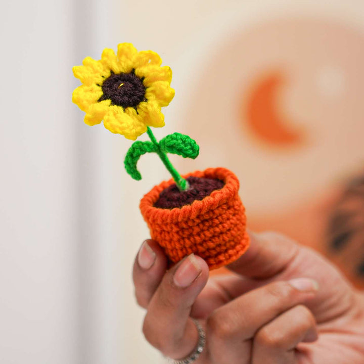 Handmade Crochet Sunflower Flower Pot