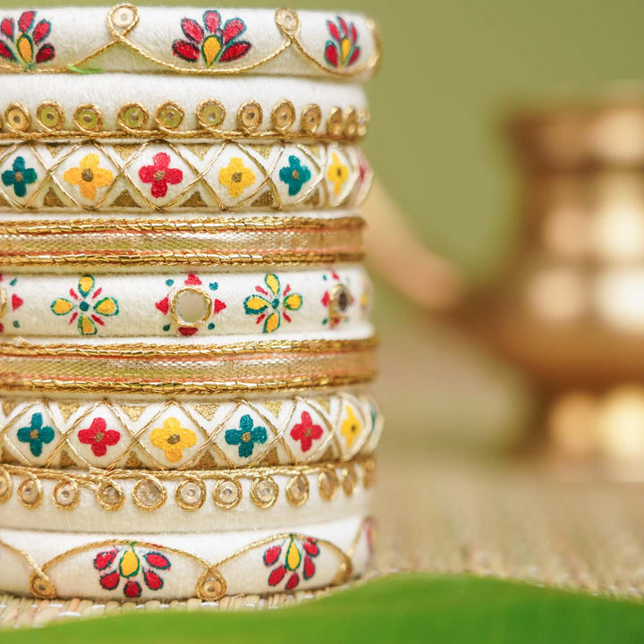 White Handcrafted Elegant Gotta Patti Bangles | Set of 9