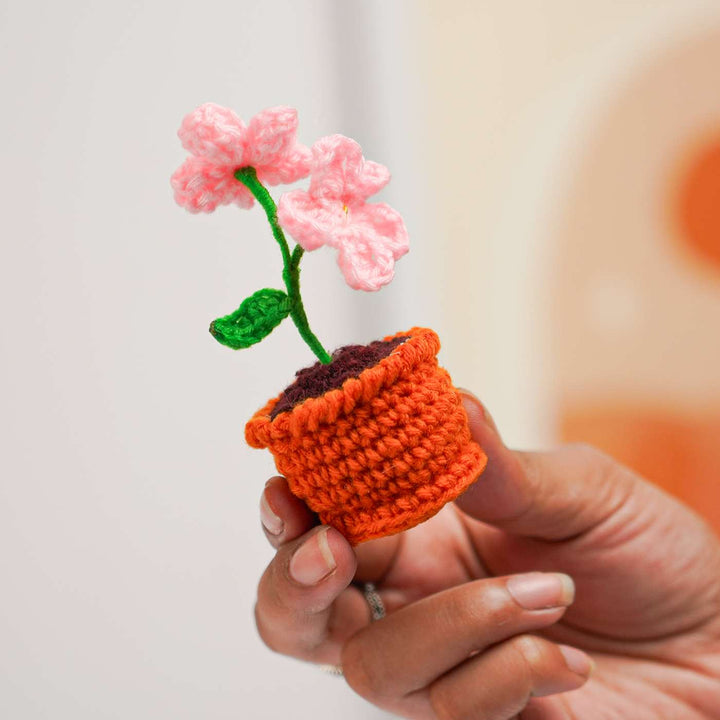 Handmade Crochet Cute Cherry Blossom Flower Pot