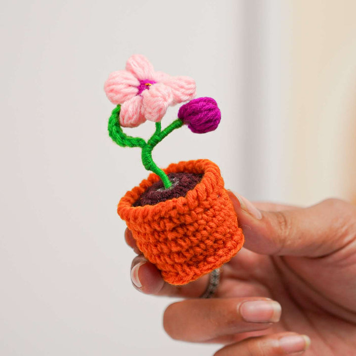Handmade Crochet Cute Pink Flower Pot