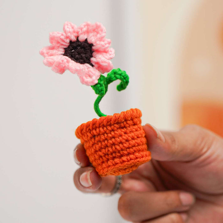 Handmade Crochet Pink Sunflower Flower Pot