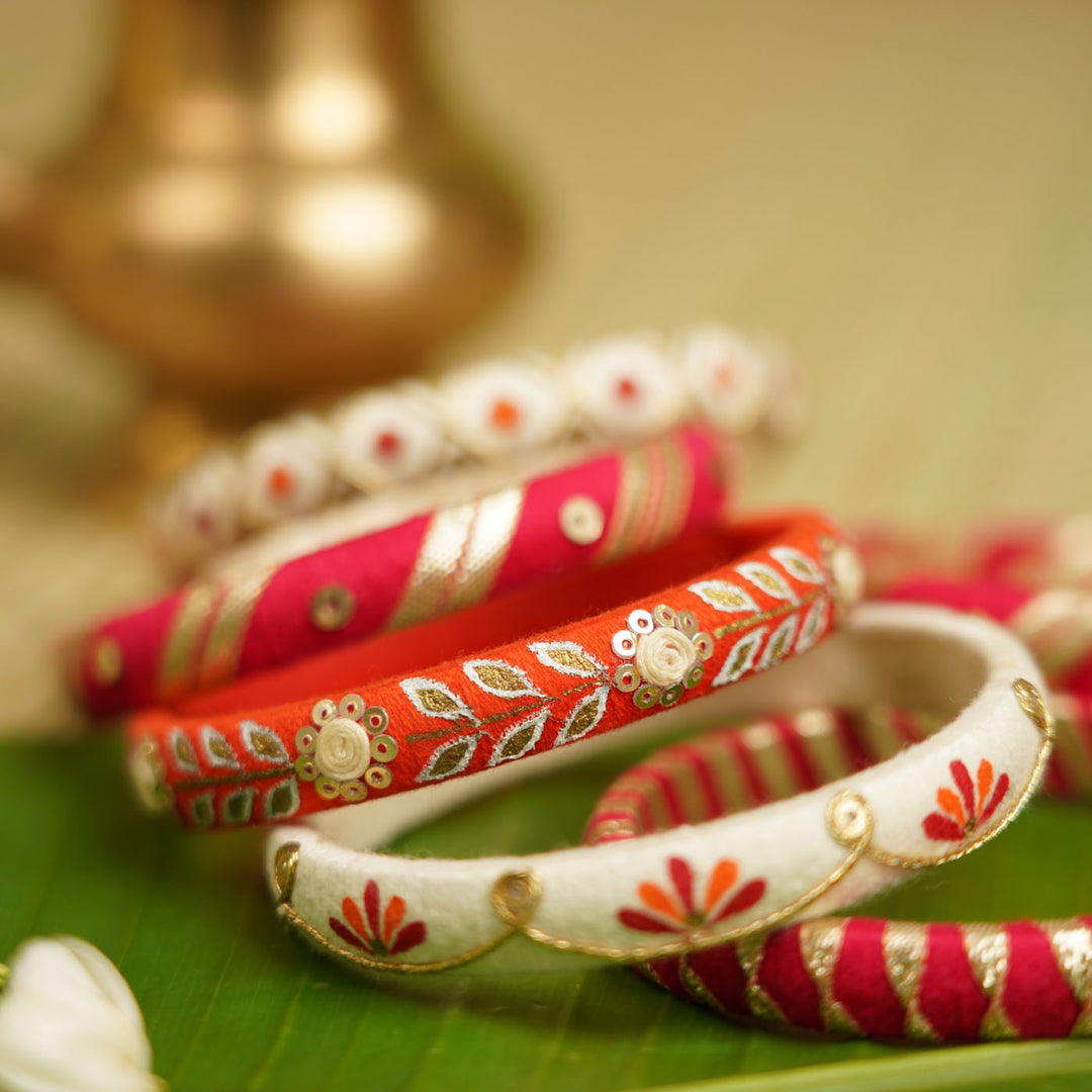 Red & White Handcrafted Elegant Gotta Patti Bangles | Set of 9