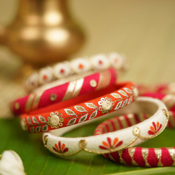 Red & White Handcrafted Elegant Gotta Patti Bangles | Set of 9