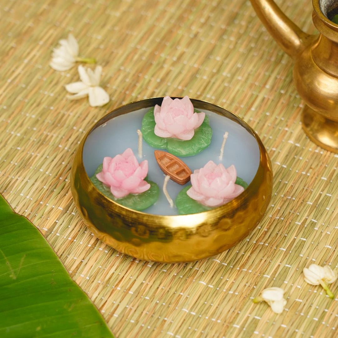 Handmade Lotus & Boat Soy Wax Scented Urli Candle