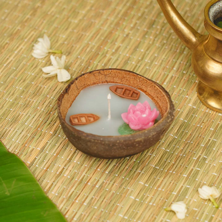 Handmade Pond Theme Scented Coconut Shell Candle