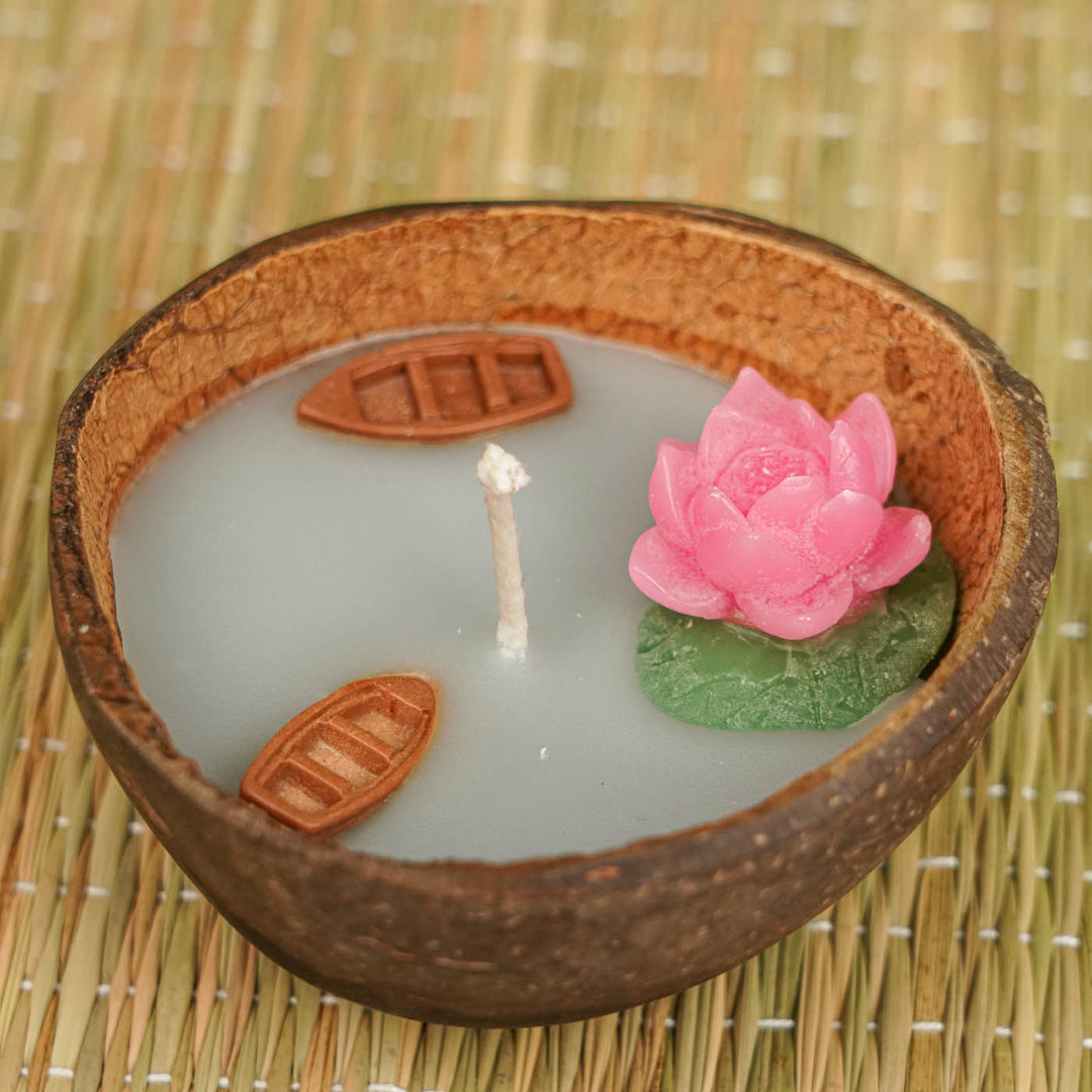 Handmade Pond Theme Scented Coconut Shell Candle