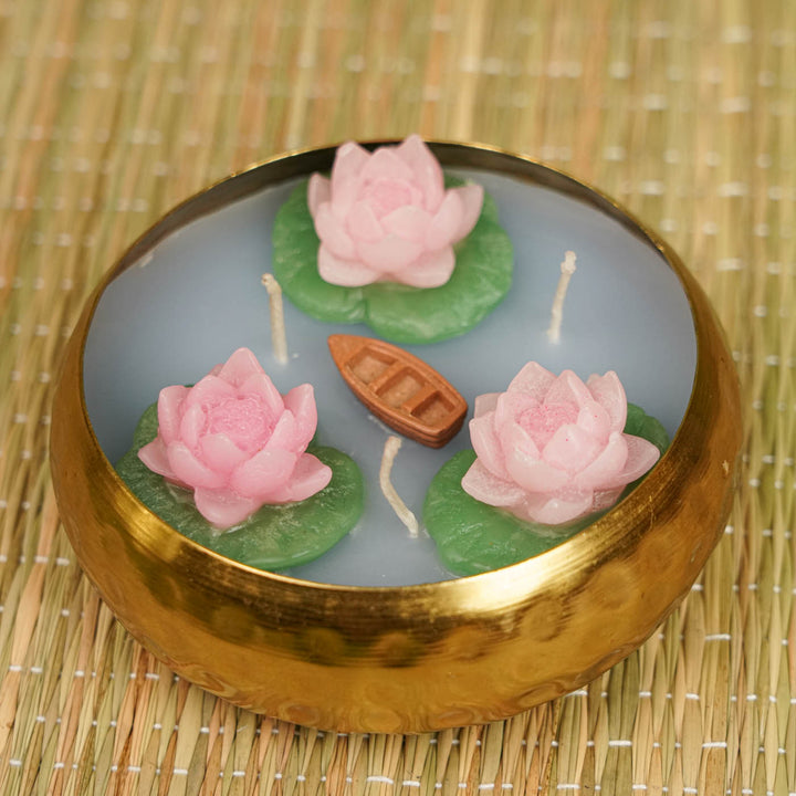 Handmade Lotus & Boat Soy Wax Scented Urli Candle