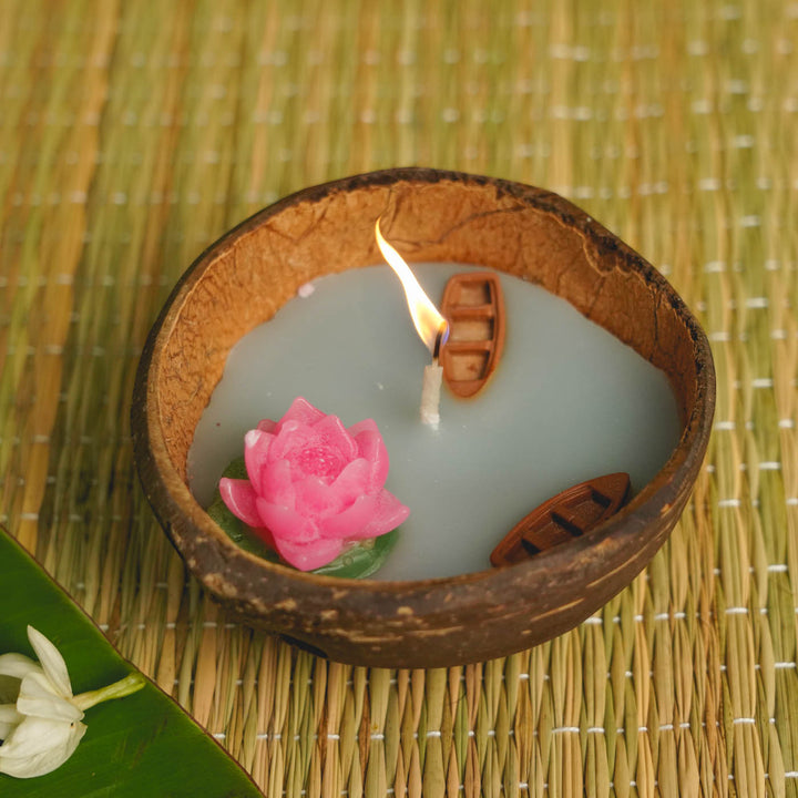 Handmade Pond Theme Scented Coconut Shell Candle