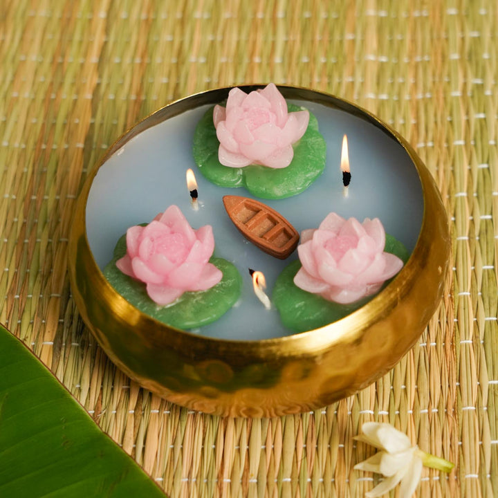 Handmade Lotus & Boat Soy Wax Scented Urli Candle
