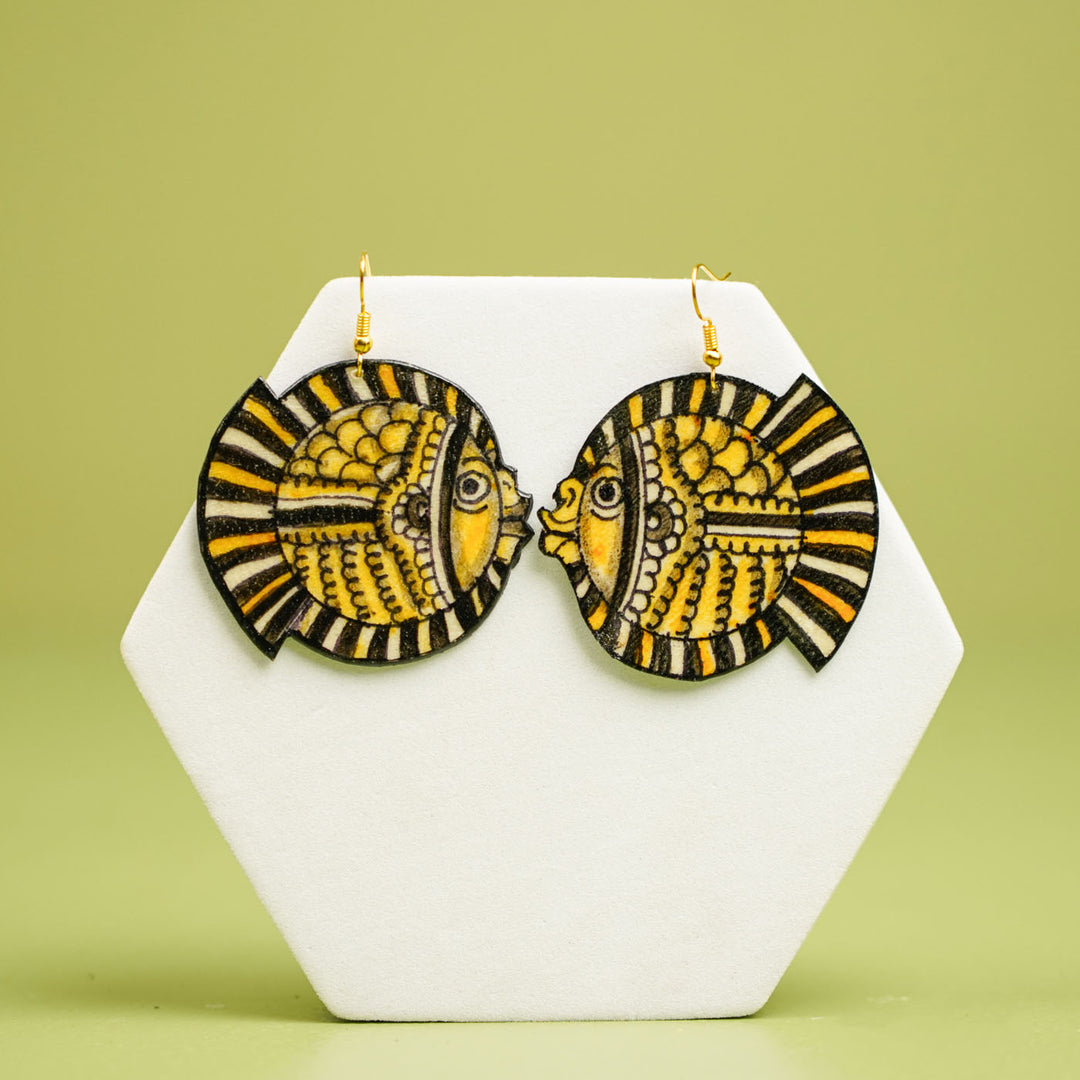 Hand-Painted Puffer Fish Theme Leather Earrings