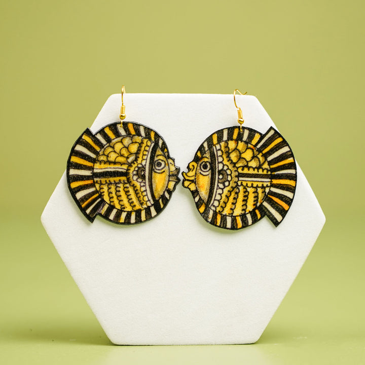 Hand-Painted Puffer Fish Theme Leather Earrings