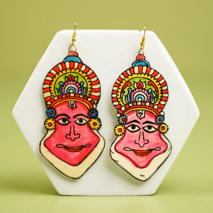 Hand-Painted Kathakali Theme Leather Earrings