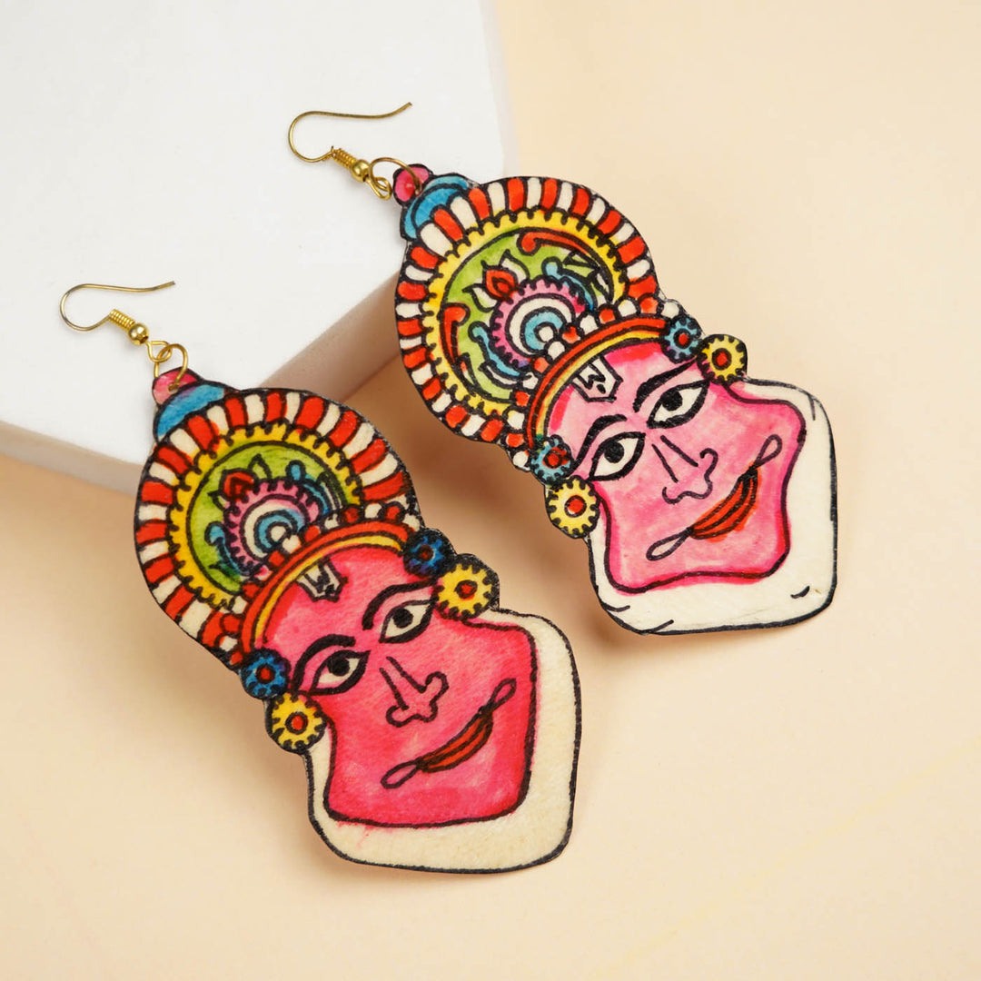 Hand-Painted Kathakali Theme Leather Earrings