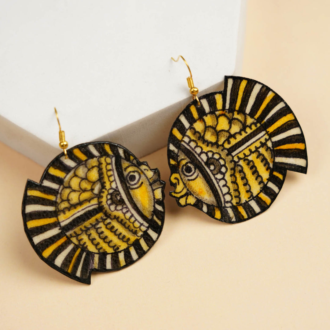 Hand-Painted Puffer Fish Theme Leather Earrings