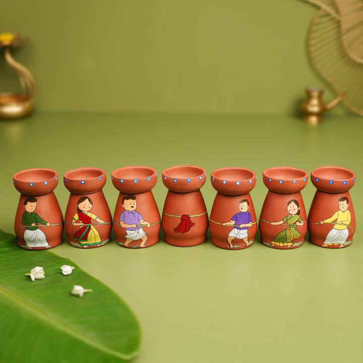 Hand-painted Clay Tug of War Theme Tealight Holders| Set of 7