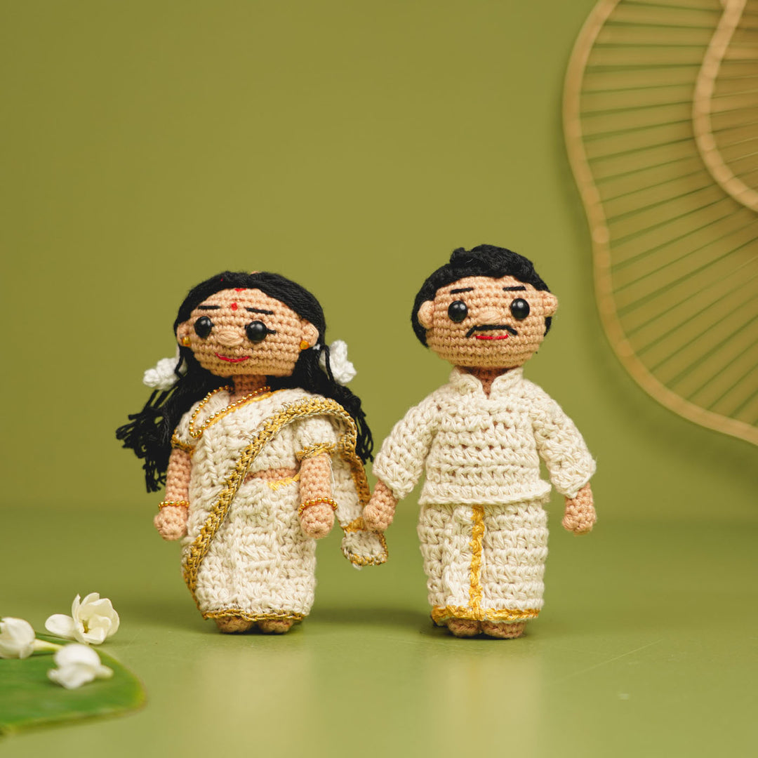 Photo Personalized Handmade Kerala Theme Crochet Cotton Replica Doll | Set Of 2