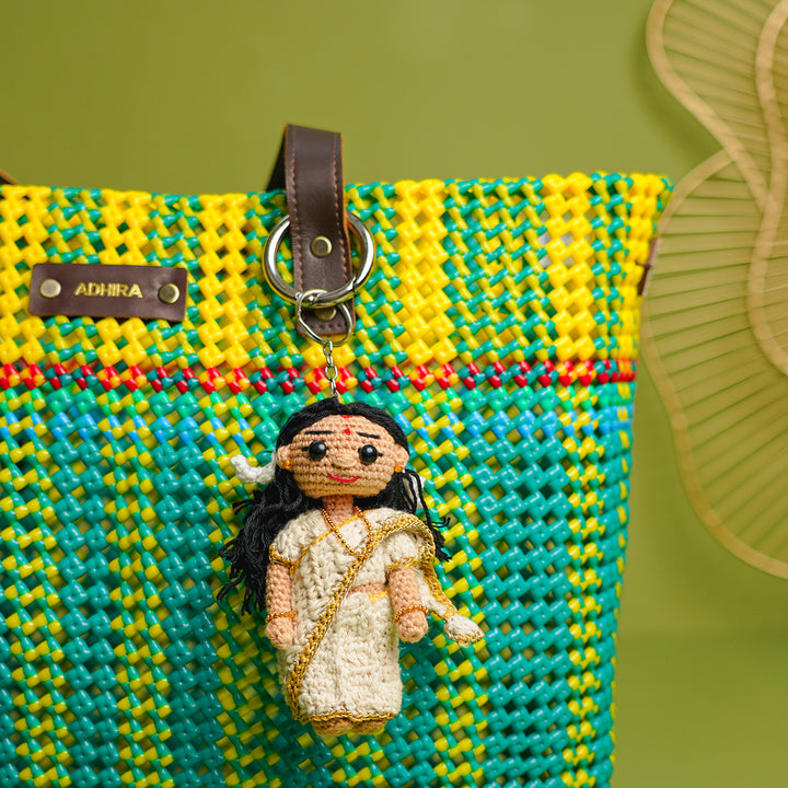 Photo Personalized Kerala Theme Crochet Cotton Replica Doll Keychain | Set Of 2