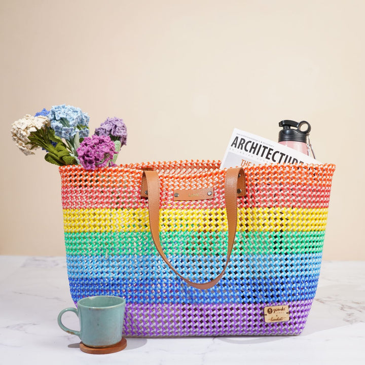 Rainbow Stripe Mukhya Knot Handmade Koodai Beach Bag