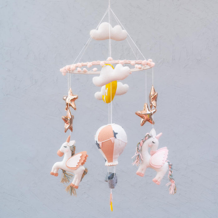 Handcrafted Kid's Unicorn & Hot Air Balloon Themed Crib and Cot Mobile