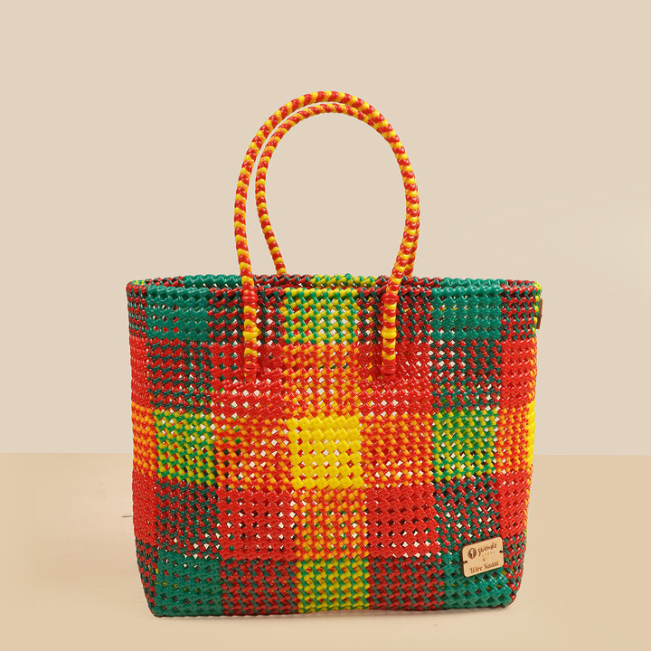 Multicolour Checks Handmade Wire Koodai Tote Bag