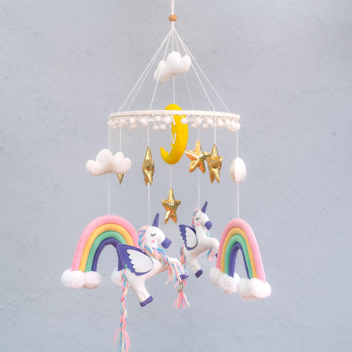 Handcrafted Kid's Unicorn & Rainbow Themed Crib and Cot Mobile