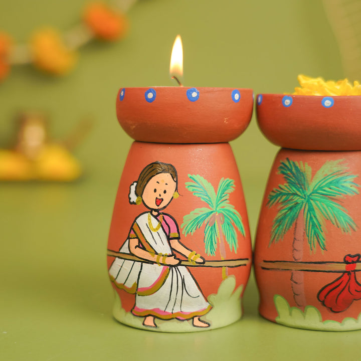 Hand-painted Clay Tug of War Theme Tealight Holders| Set of 3