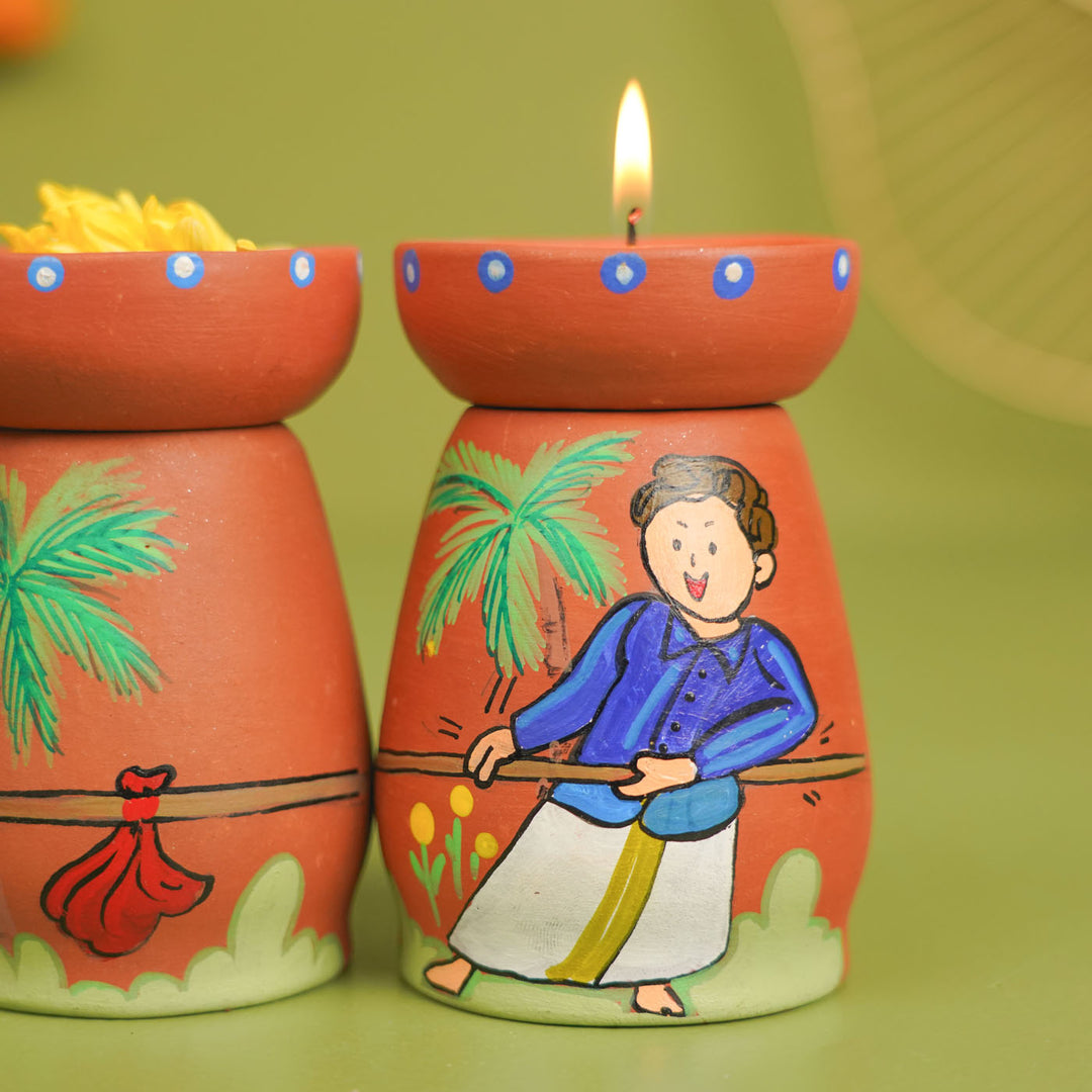 Hand-painted Clay Tug of War Theme Tealight Holders| Set of 3