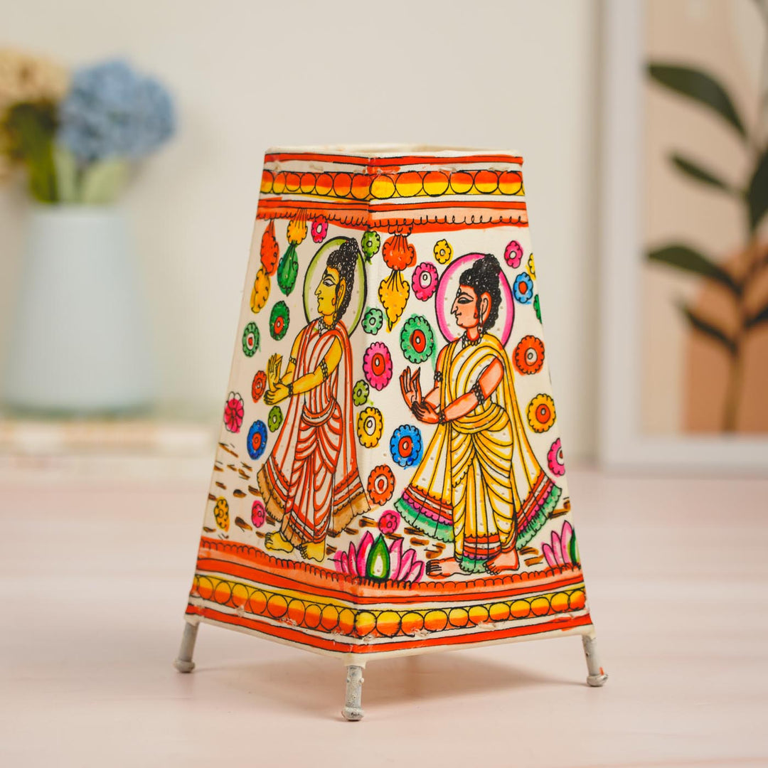 Buddha Hand Painted Tholu Bommalata Tabletop Lamp | 9 inches